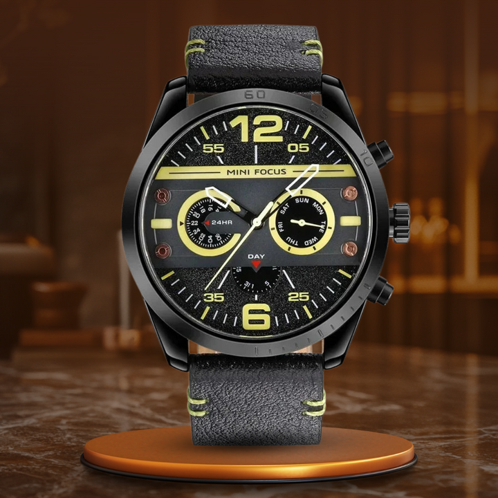 Luxus-Sportuhr aus Leder mit Quarz-Chronograph und Wasserdichtigkeit